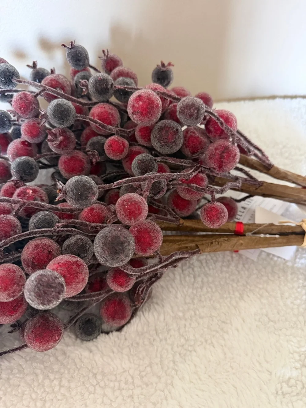 Bella Lux Holiday Christmas Berry Sprays Decor Red Burgundy Set of 2 NEW!